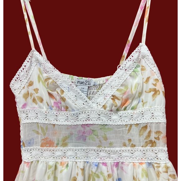 Rue 21 - Women's Summer Sleeveless High Low Hem Ruffle Floral Dress - White -XXS - Picture 15 of 16